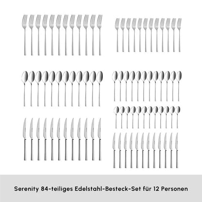 Karaca Serenity Elegance 12 Kişilik 84 Parça Paslanmaz Çelik Çatal Bıçak Seti