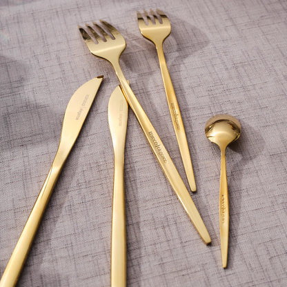 Karaca Camille Gold 12 Person 84 Piece Fork Spoon Knife Set