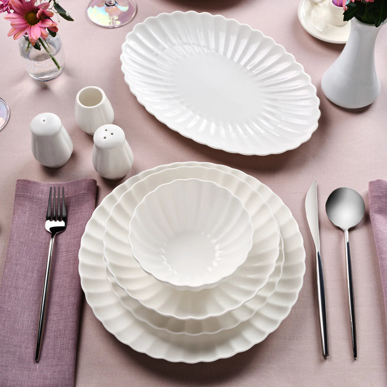 Karaca Stream Bone Umbrella 53-delig 12-persoons servies Wit
