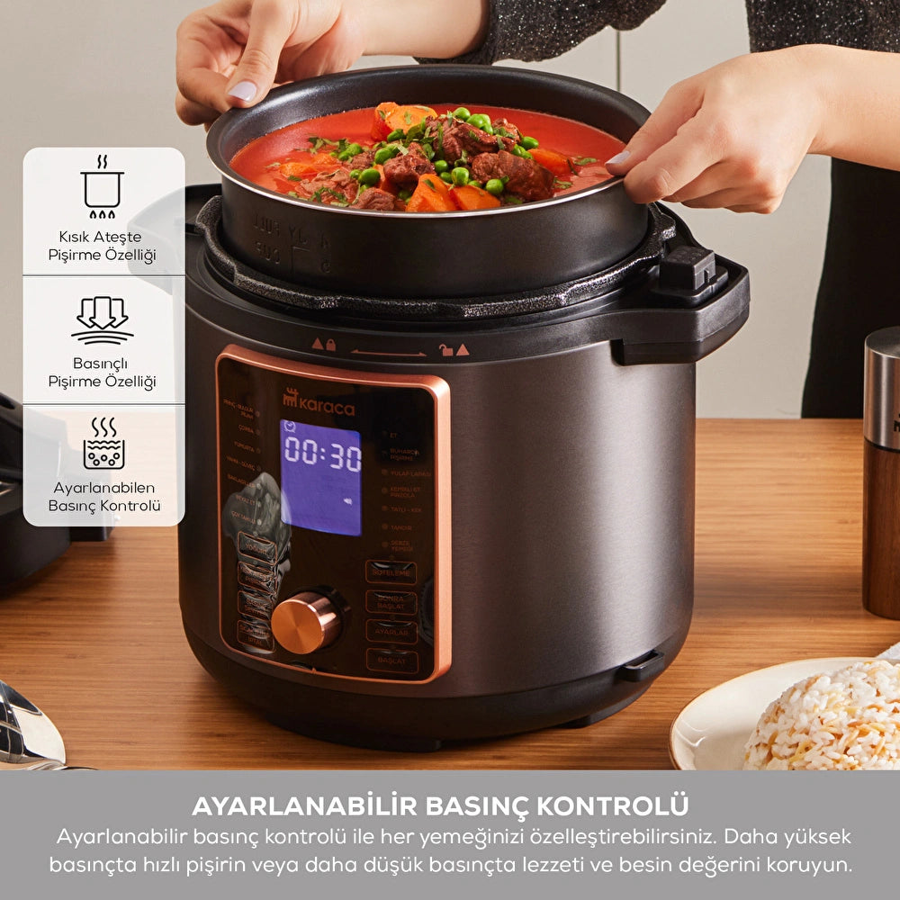 Karaca Cooker 2-in-1 6 L Smart Electric Pressure Cooker & Airfryer – Silver