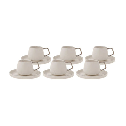 Karaca Streamline Saturn Platinum Coffee Cup Set for 6 People – 12 Pieces