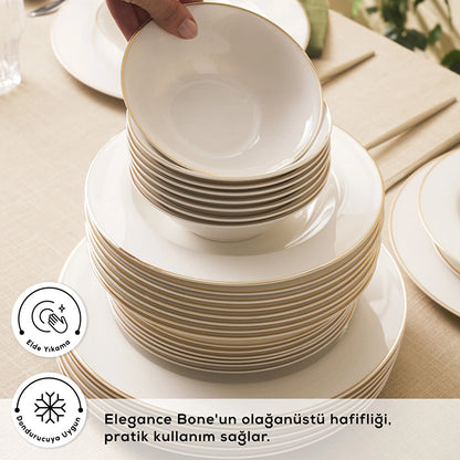 Karaca Lexi Gold New Bone 56-Piece 12-Person Dinner Set – Elegant Tableware Set