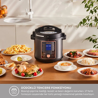 Karaca Cooker 2’si 1 Arada 6 L Akıllı Elektrikli Düdüklü Tencere & Airfryer – Mat Siyah