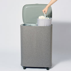 Arow Foldable 2-Compartment Fabric Laundry Basket – 90 Lt | Metal Body, Lid