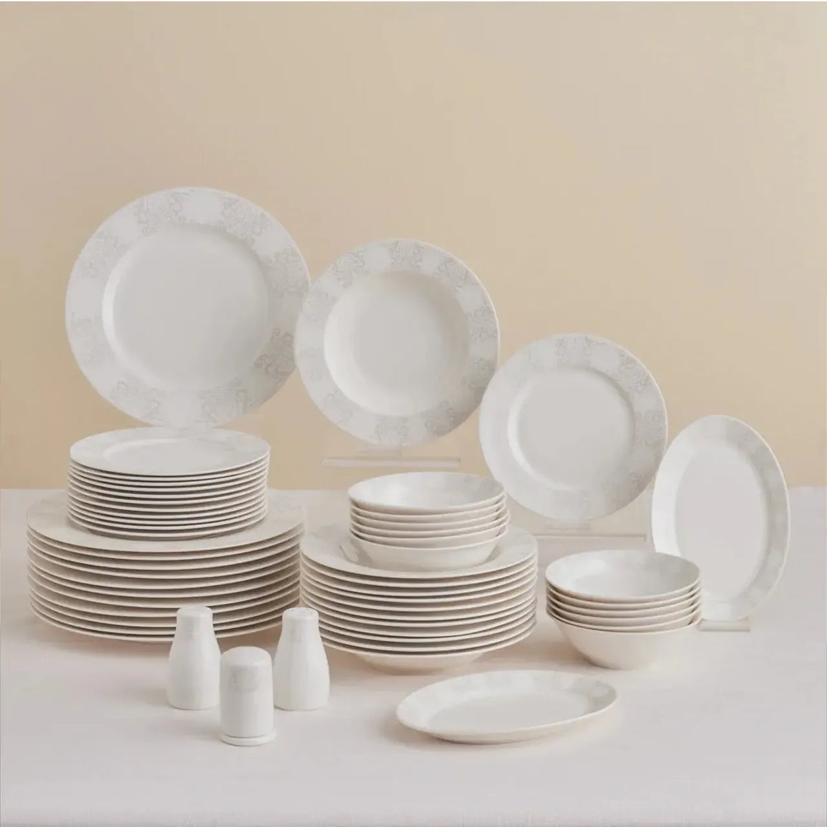 Karaca Forever Bone China New Olio 53 Piece 12 Person Dinner Set – White