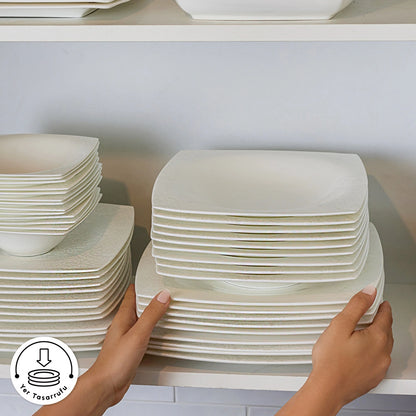 Karaca Fine Pearl Helen 58-delige Vierkante Servies set voor 12 personen – Elegante tafelset