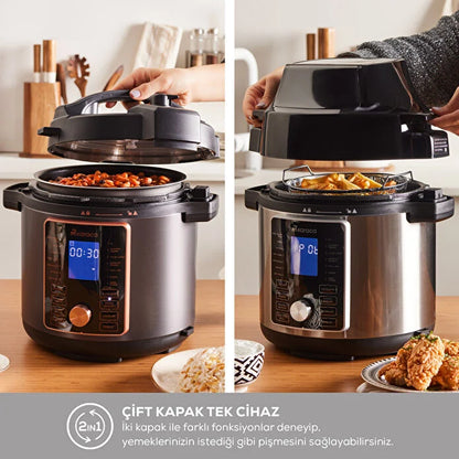 Karaca Cooker 2’si 1 Arada 6 L Akıllı Elektrikli Düdüklü Tencere & Airfryer – Mat Siyah