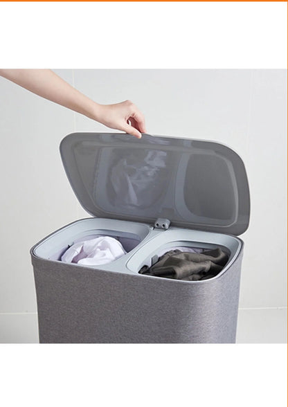 Arow Foldable 2-Compartment Fabric Laundry Basket – 90 Lt | Metal Body, Lid