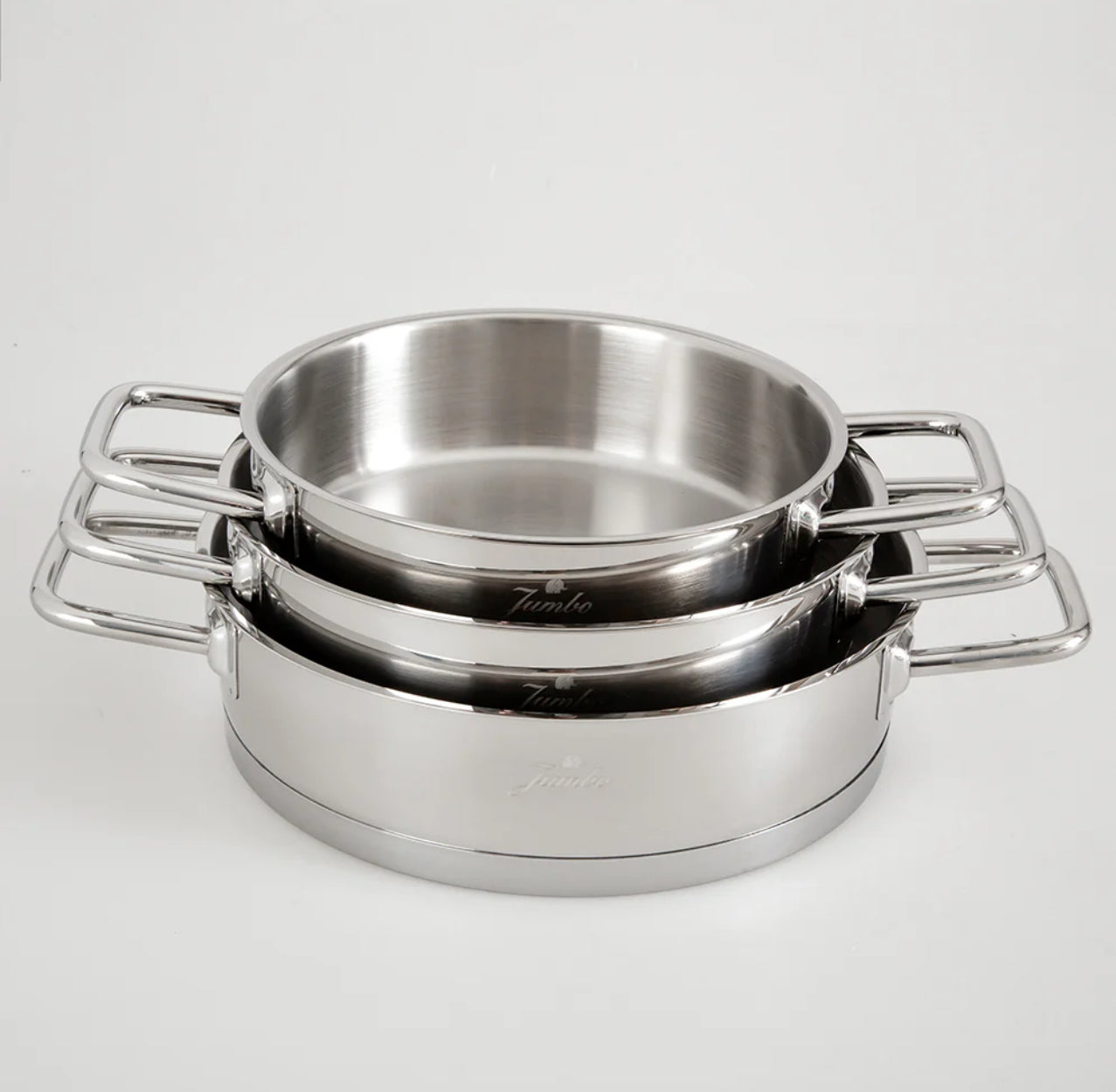 Jumbo Assos 3’lü Çelik Sahan Seti – 6 Parça, İndüksiyon Uyumlu