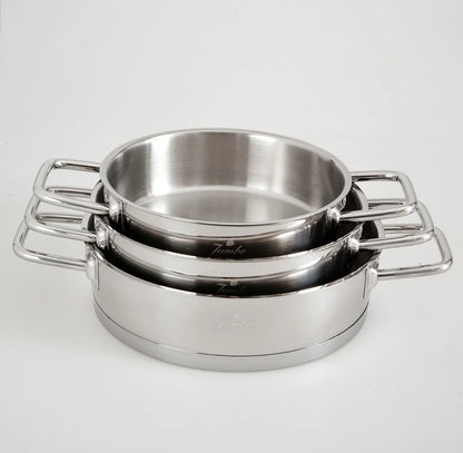 Jumbo Assos 3’lü Çelik Sahan Seti – 6 Parça, İndüksiyon Uyumlu