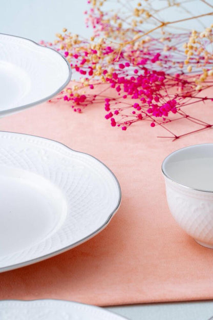 Acar Serenity Silver 20-delig porseleinen brunch- en taartservies voor 6 personen – met zilverkleurige details