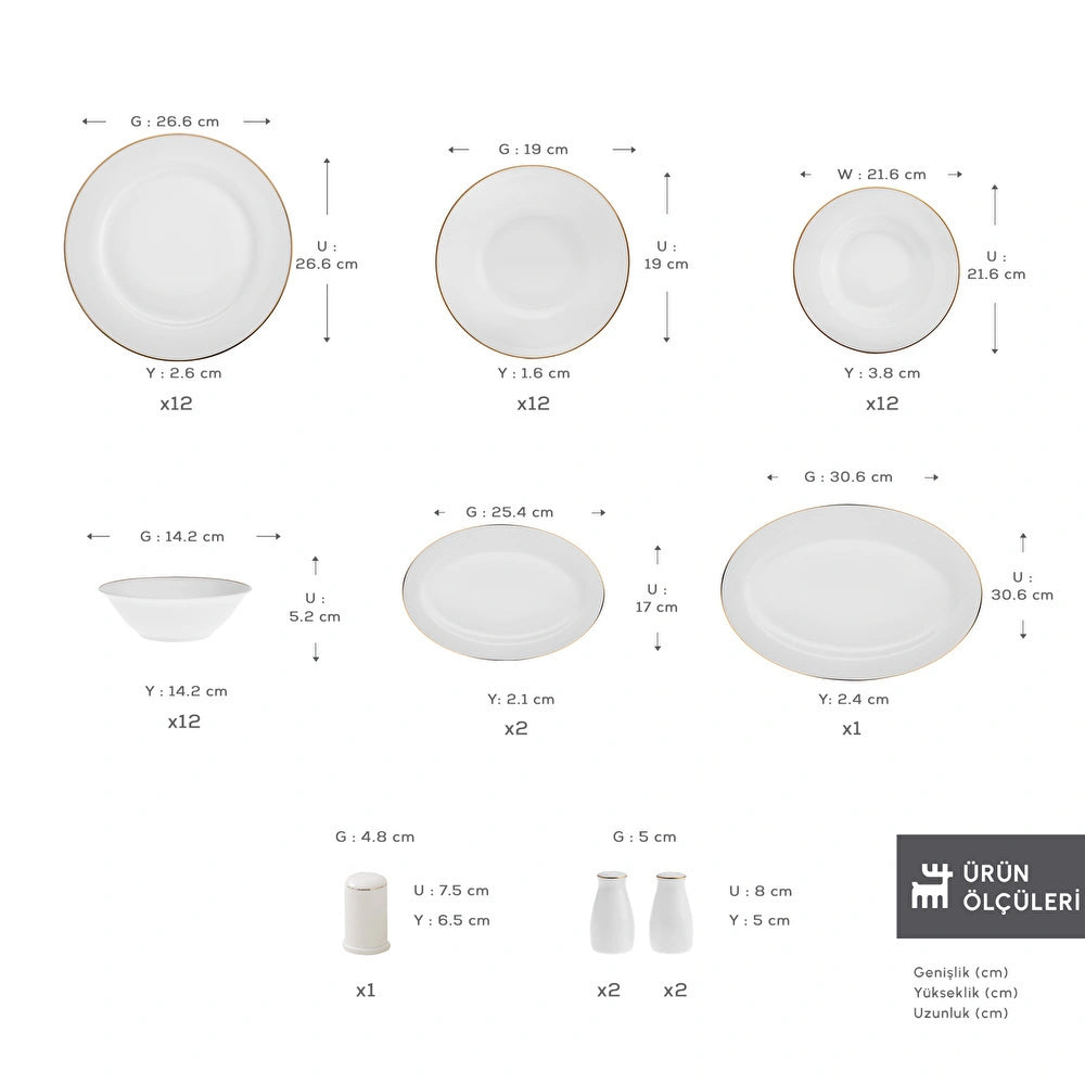 Karaca Lexi Gold New Bone 56-Piece 12-Person Dinner Set – Elegant Tableware Set