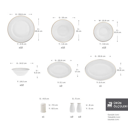 Karaca Lexi Gold New Bone 56-Piece 12-Person Dinner Set – Elegant Tableware Set