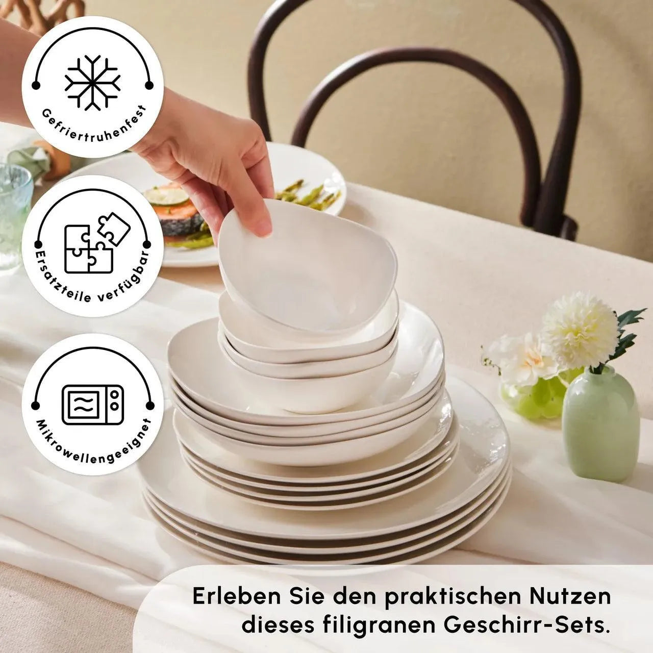 Karaca Streamline Rubicon 24 Piece 6 Person Bone China Dinner Set – White