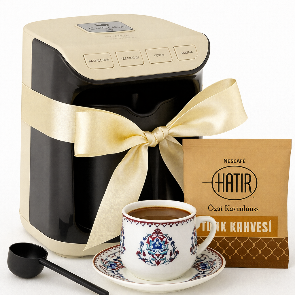 Karaca Hatır Köz Türk Kahve Makinesi Soft Cream – 5 Fincan Kapasiteli, Bol Köpüklü, 535W | 6 Kişilik Fincan Seti ve 100 gr Karaca Hatır Kahvesi Hediyeli