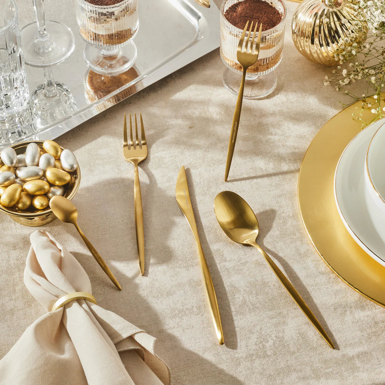 Karaca Lizbon Matte Gold 30 Parça 6 Kişilik Çatal Kaşık Bıçak Takımı