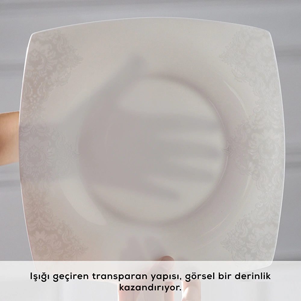 Karaca Fine Pearl Helen 58-delige Vierkante Servies set voor 12 personen – Elegante tafelset