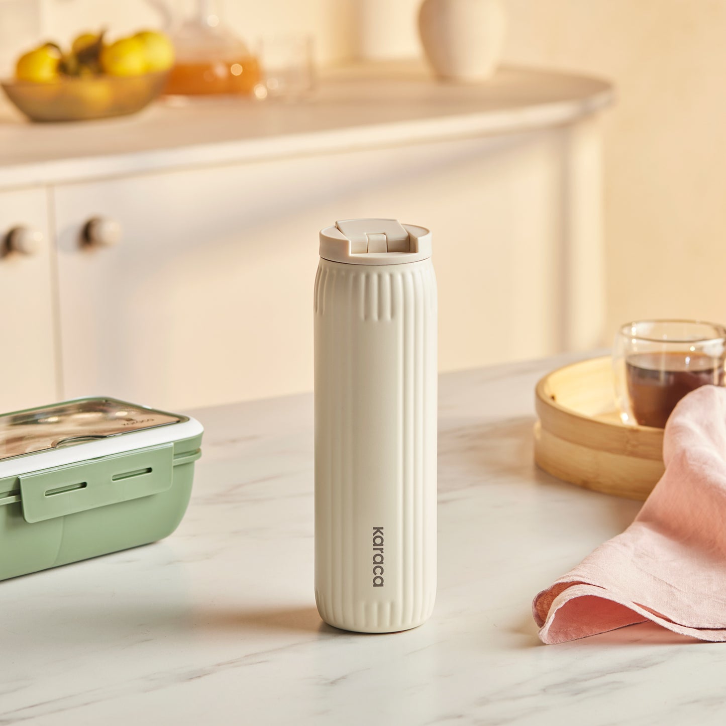 Karaca Rimo 600 ml Stalen Thermosfles – Lekvrij, 8 Uur Warm, 6 Uur Koud, Crème