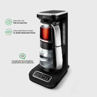 Karaca Çaysever Robotea Pro 4’ü 1 Arada Konuşan Otomatik Çay Makinesi, Su Isıtıcı ve Filtre Kahve Makinesi 2500W Siyah Krom