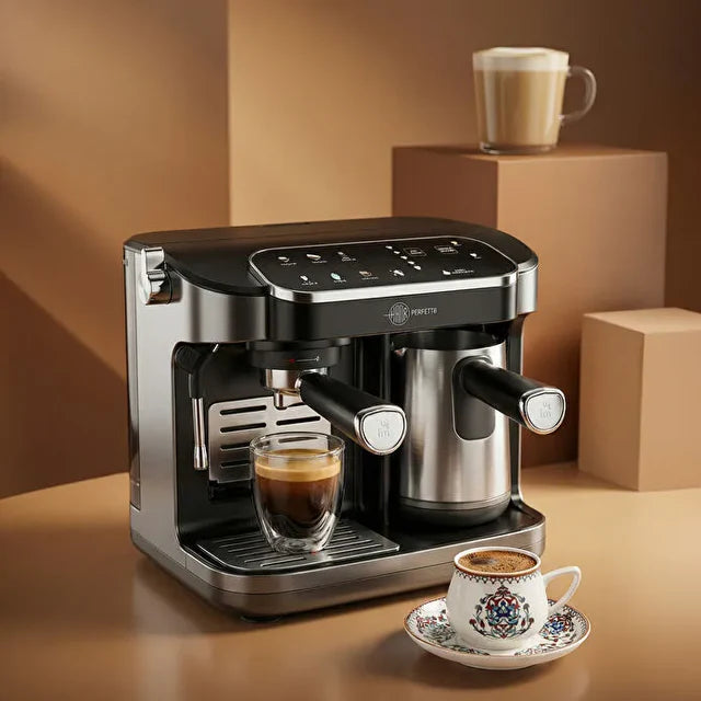 Karaca Hatır Perfetto Espresso ve Türk Kahvesi Makinesi INOX – Çok Fonksiyonlu Kahve Makinesi
