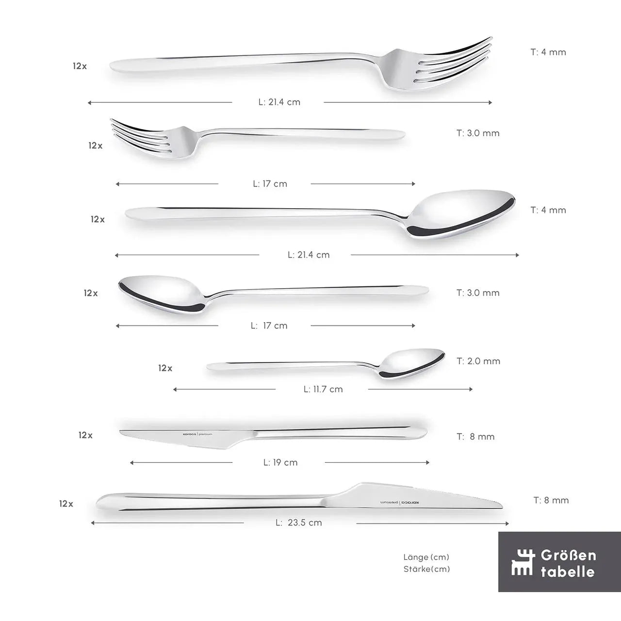 Karaca Stark 316+ Steel 84 Piece 12 Person Premium Fork Spoon Knife Set