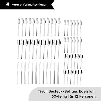 Karaca Tivoli Elegance 12 Person 60 Piece Fork Spoon Knife Set