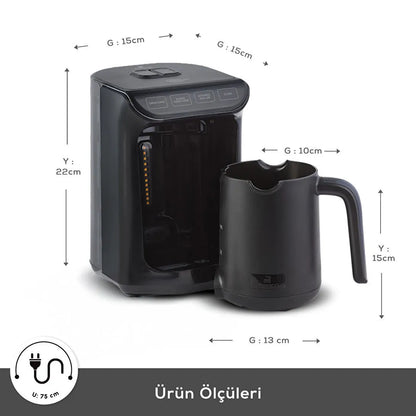 Karaca Hatır Ember Turkish Coffee Machine Shiny Black – 5 Cup Capacity, Rich Foam, 535 W | 6-Person Cup Set and 100 gr Karaca Hatır Coffee Gifted