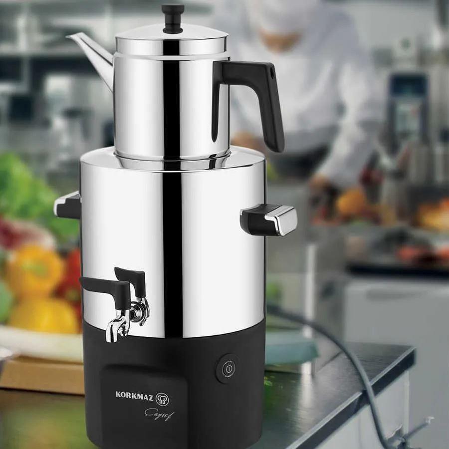 Korkmaz Çayşef A841-01 Inox Electric Samovar 7 Lt – 75 Cup Capacity Stainless Steel Tea Machine