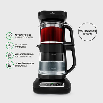 Karaca Çaysever Robotea Pro 4’ü 1 Arada Konuşan Otomatik Çay Makinesi, Su Isıtıcı ve Filtre Kahve Makinesi 2500W Siyah Krom