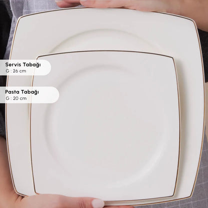 Karaca Square Bone Vesta 53 Piece Square Form Bone Dinner Set for 12 People – Gold