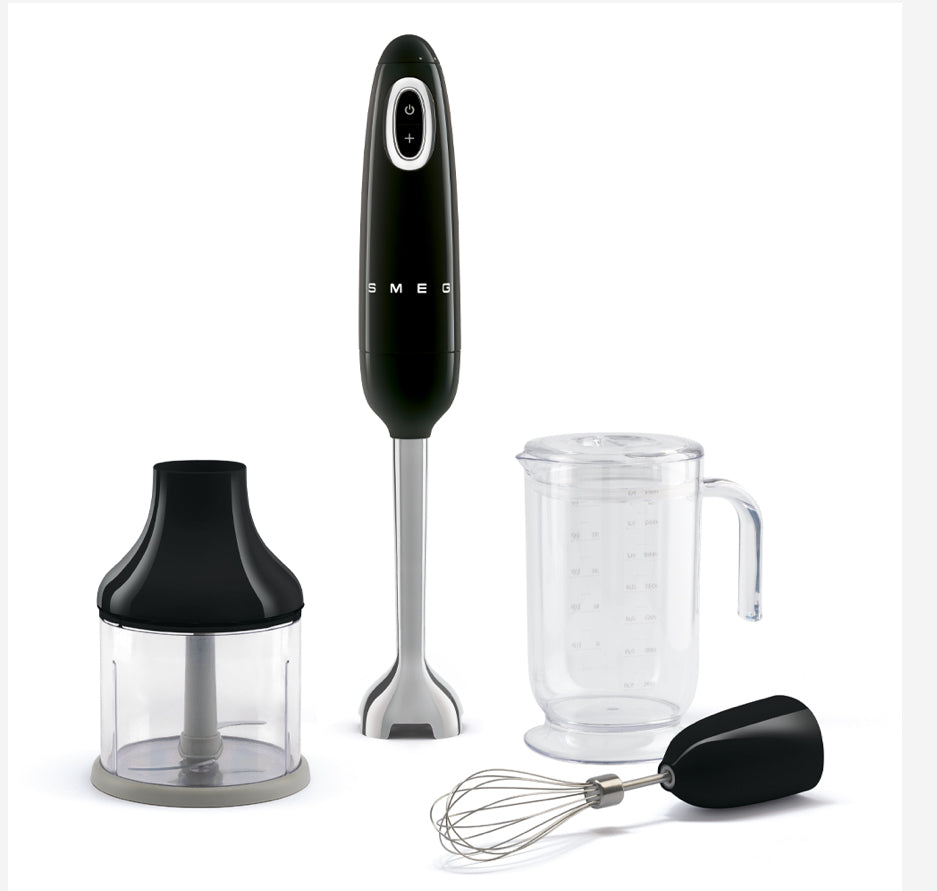 SMEG HBF03BLEU Zwarte Staafmixerset – FlowBlend RVS Blender, Hakmolen &amp; Garde, Tritan Beker