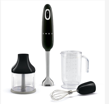 SMEG HBF03BLEU Zwarte Staafmixerset – FlowBlend RVS Blender, Hakmolen &amp; Garde, Tritan Beker