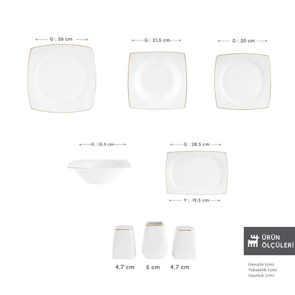 Karaca Square Bone Vesta 53 Piece Square Form Bone Dinner Set for 12 People – Gold