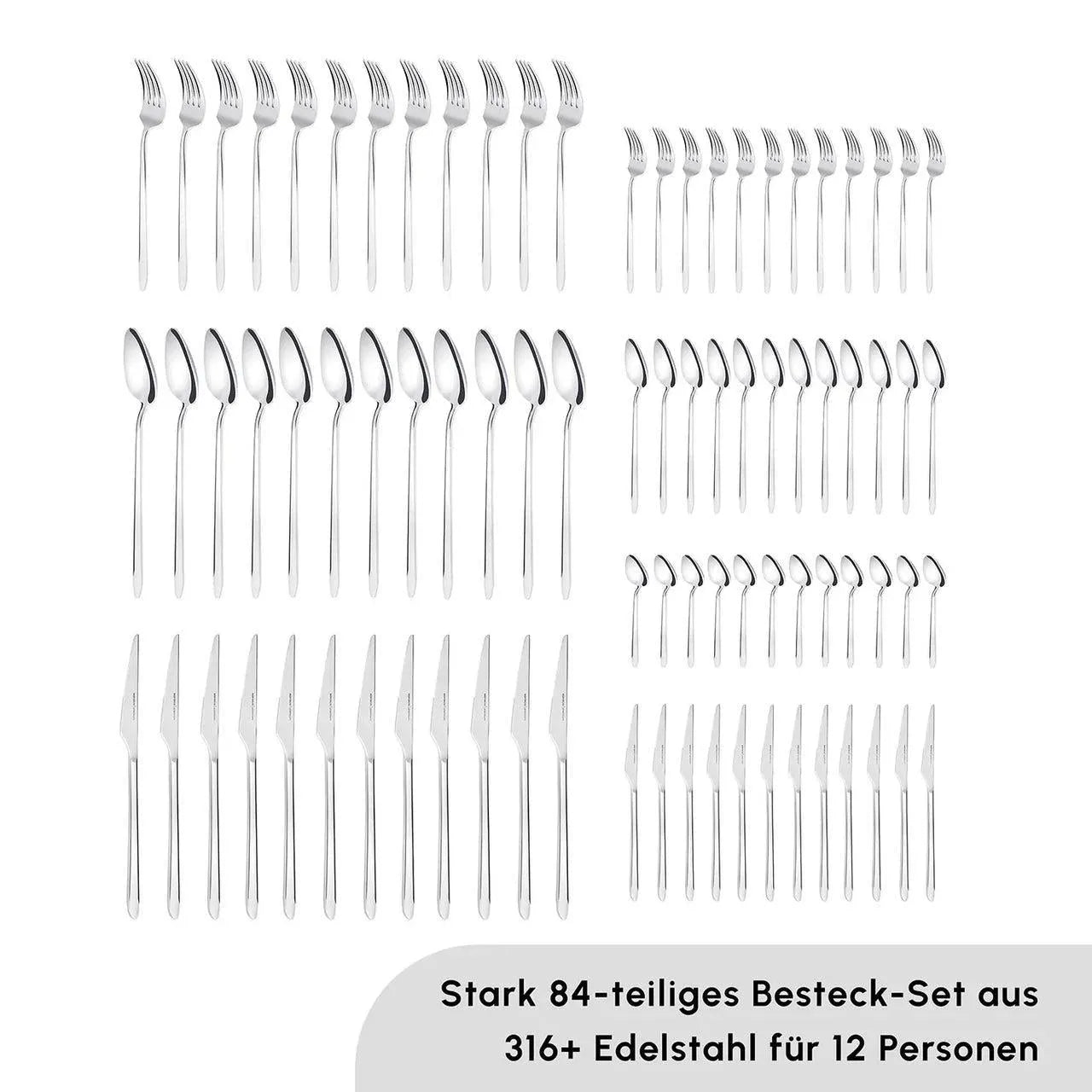 Karaca Stark 316+ Steel 84 Piece 12 Person Premium Fork Spoon Knife Set