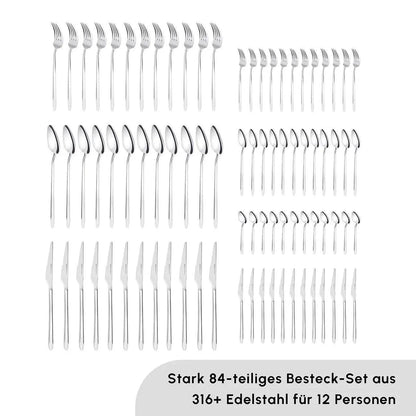 Karaca Stark 316+ Steel 84 Piece 12 Person Premium Fork Spoon Knife Set