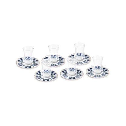 Karaca İznik 12-delige 6 Persoons Turkse Theeset 130 ml – Bone China, Blauw