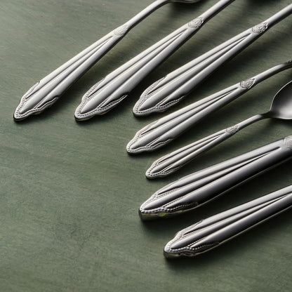 Karaca New Mantilla 84-Piece 12-Person Stainless Steel Cutlery Set – Platinum