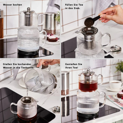 Karaca Kelly XL Cam Çaydanlık – 1000 ml Demlik, 2000 ml Suluk, Borosilikat Cam