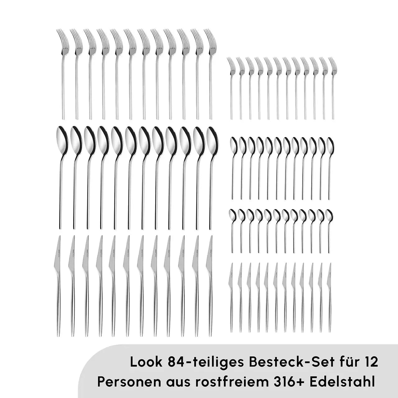 Karaca Look 316+ Steel 84 Piece 12 Person Fork Spoon Knife Set – Premium Series