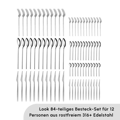 Karaca Look 316+ Steel 84 Piece 12 Person Fork Spoon Knife Set – Premium Series