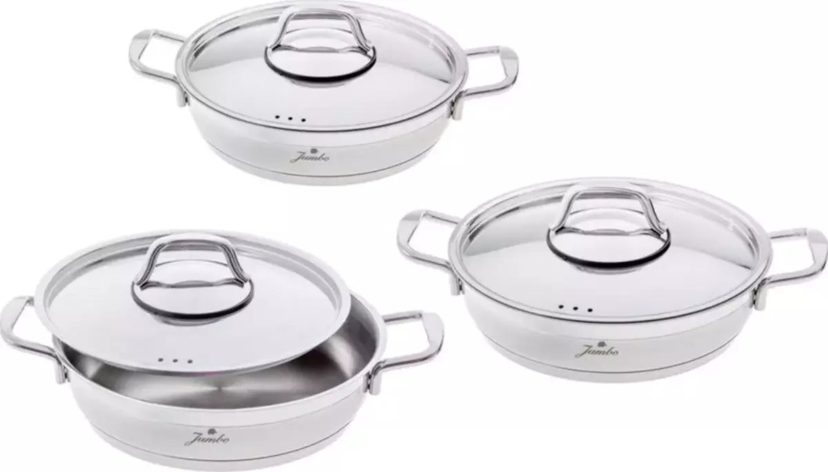 Jumbo Assos 3’lü Çelik Sahan Seti – 6 Parça, İndüksiyon Uyumlu