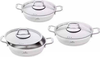 Jumbo Assos 3’lü Çelik Sahan Seti – 6 Parça, İndüksiyon Uyumlu