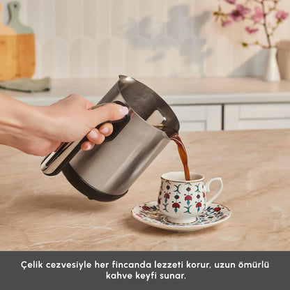 Karaca Hatır Neo Inox Turkse Koffiemachine – Stalen Cezve, Kolen en Aromatische Koffie
