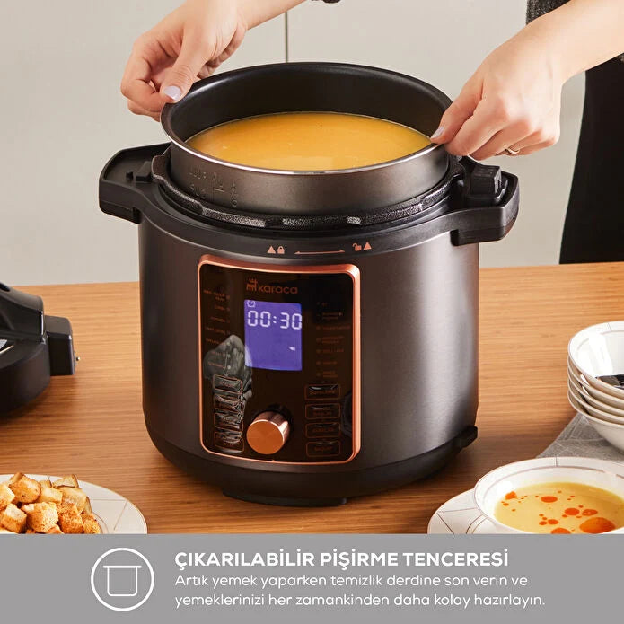 Karaca Cooker 2’si 1 Arada 6 L Akıllı Elektrikli Düdüklü Tencere & Airfryer – Mat Siyah