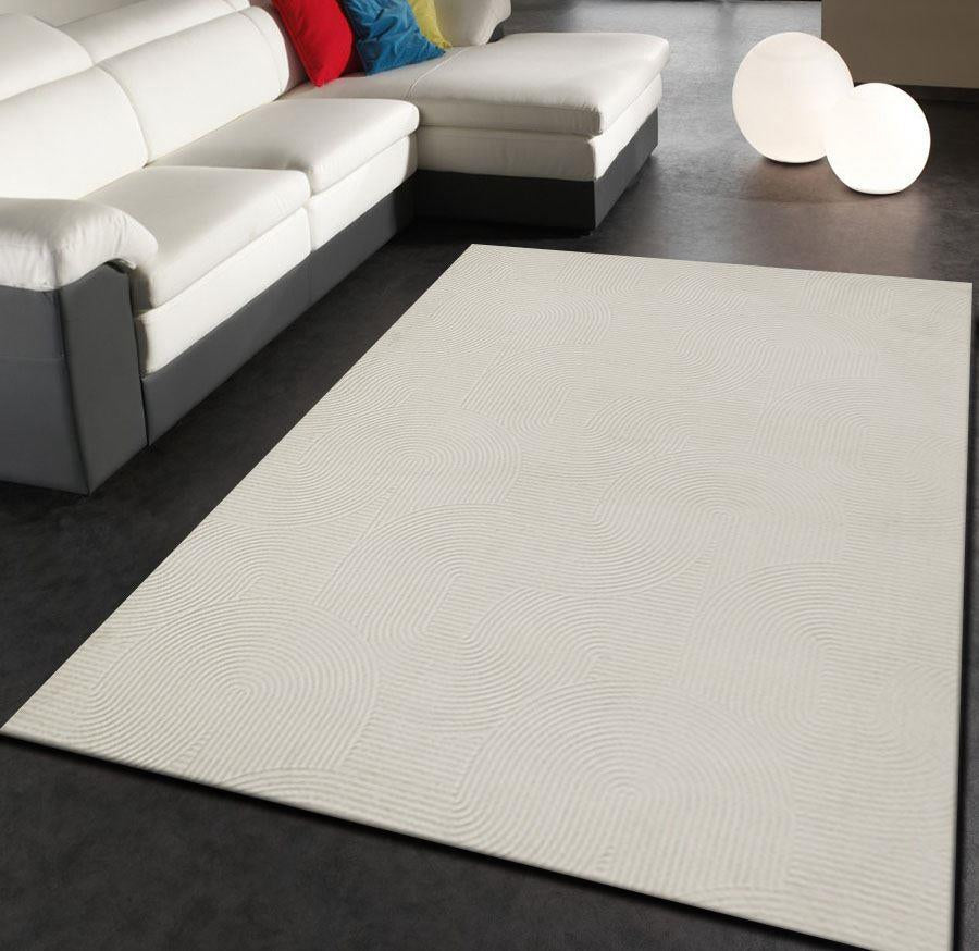 Dinarsu Geometrik Desenli Salon Halısı – Krem