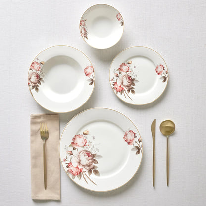 Karaca Bone China Rosie 24 Parça 6 Kişilik Yemek Takımı – Çok Renkli Çiçek Desenli
