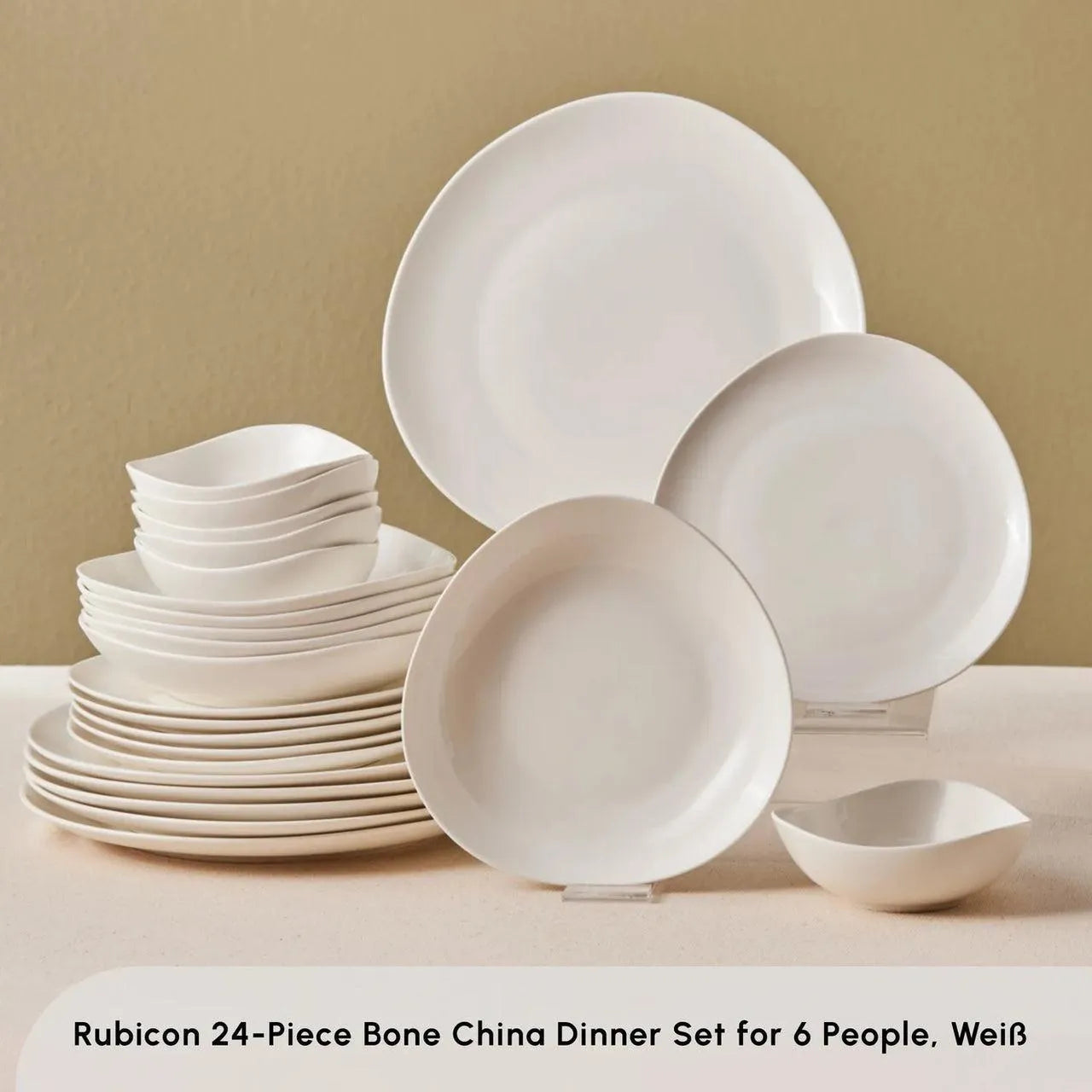 Karaca Streamline Rubicon 24 Piece 6 Person Bone China Dinner Set – White