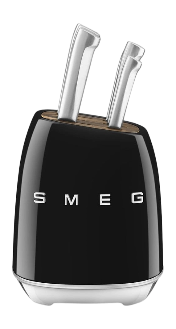 SMEG KBSF02BL Black 6-Piece Knife Set with Messenblok – German Steel, Acacia Wood Slots, 50's Retro Design