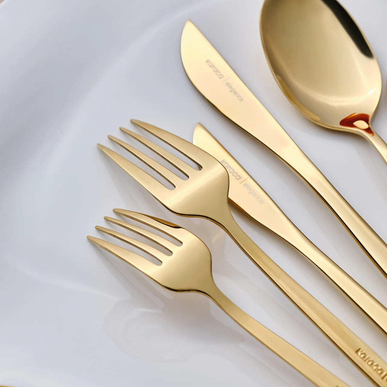 Karaca Camille Gold 12 Person 84 Piece Fork Spoon Knife Set