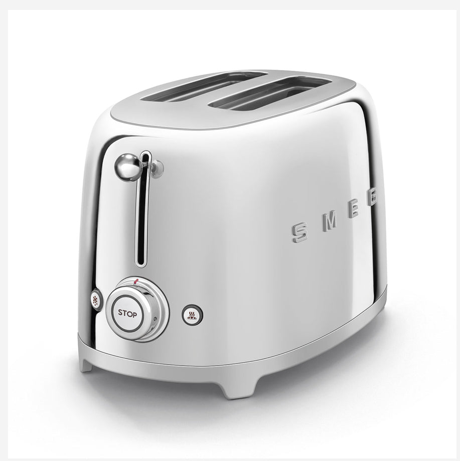 SMEG TSF01SSEU Gepolijste Stalen Broodrooster - Broodrooster 2x2, 950W, Retro 50's Stijl